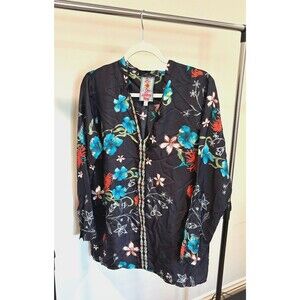 NWOT Johnny Was Silk Embroidered Top Tunic Becca Black Floral